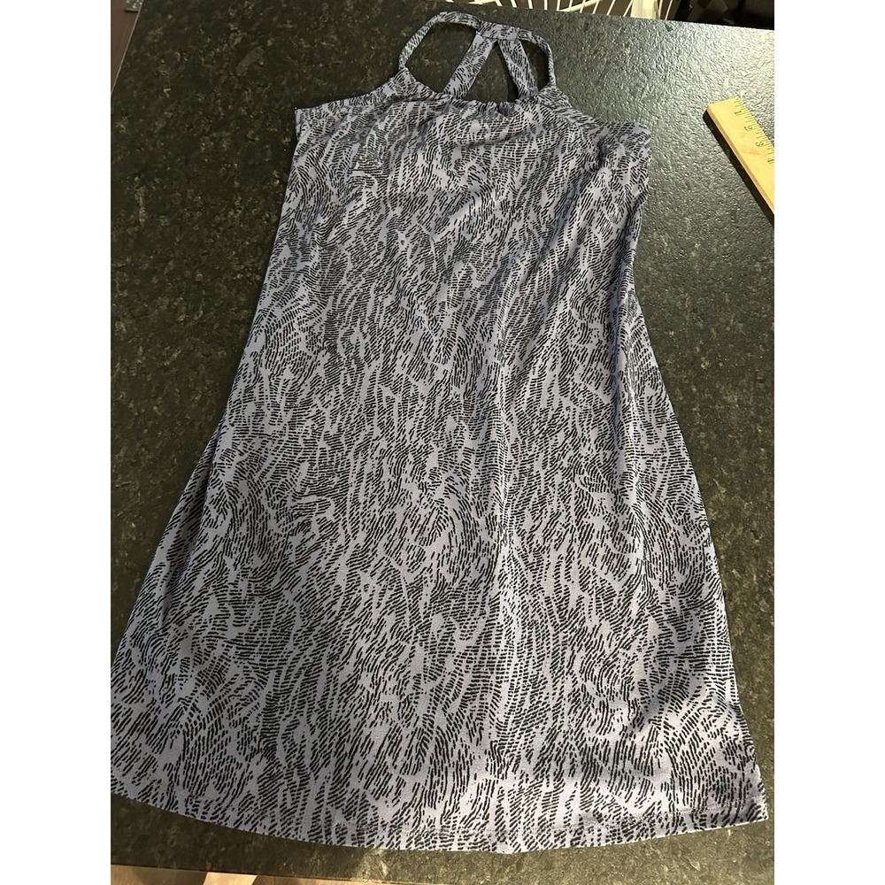 #82 Eddie Bauer Womens Sz S Knee Length Athletic Dress Blue Black Built in Bra